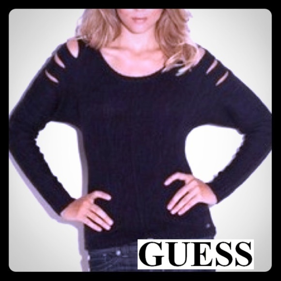 Guess Sweaters - NWT GUESS Slash Cutout Shoulder High Low Sweater